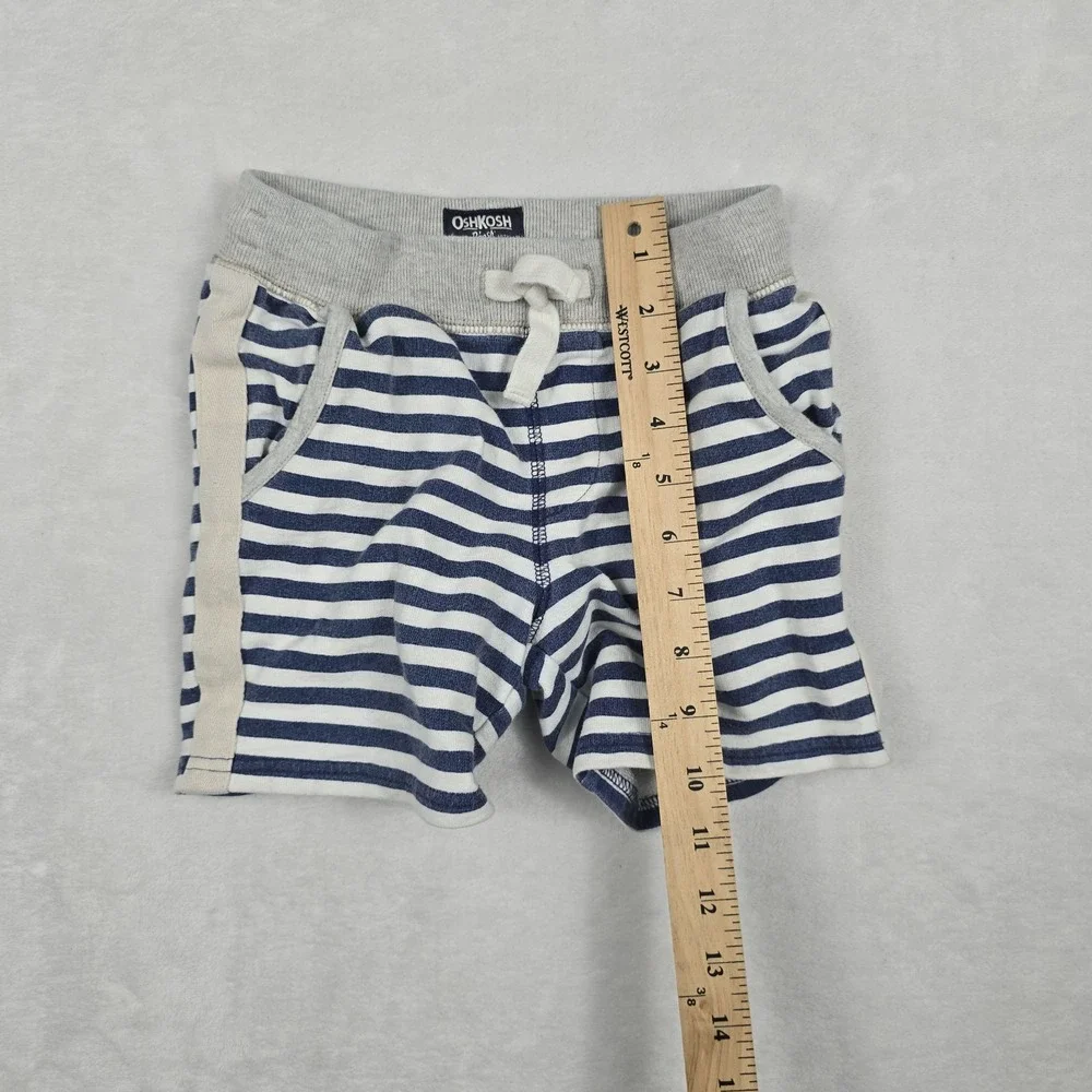 OshKosh Bgosh Boys 4T Blue White Striped French Terry Shorts Elastic Waist